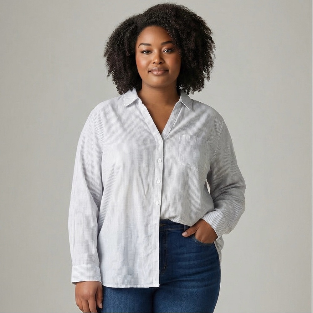 Sigrid Olsen nautical Striped Button-Down Shirt 100% linen size 3XL beach